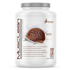 Metabolic Nutrition Musclean chocolate shake in a glass, a rich high-protein keto option.