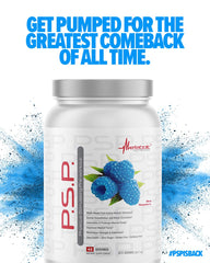 Metabolic Nutrition PSP mixed preworkout in glass with blue drink and ice