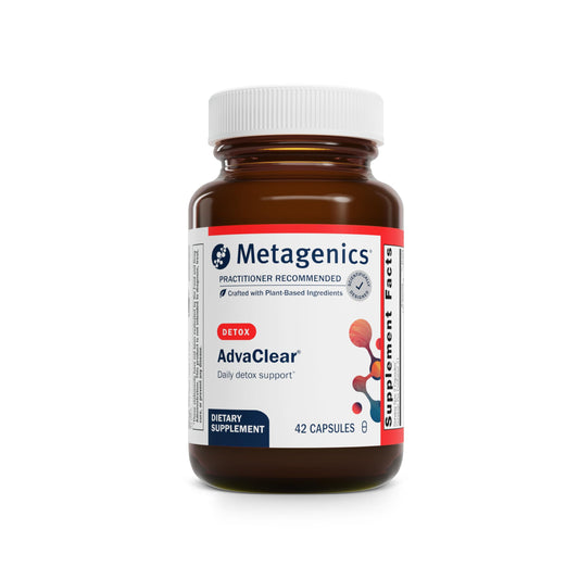 Metagenics AdvaClear bottle pour for convenient daily detox support