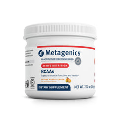 Metagenics BCAAs Orange Mango bottle for convenient post-workout recovery support