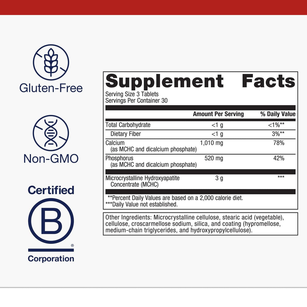 Packaging image for Metagenics Bone Builder Extra Strength emphasizing Non-GMO and gluten-free features.