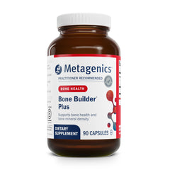 Metagenics Bone Builder Plus bottle-front showcasing the high-absorption MCHC formula for bone support.