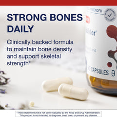 Metagenics Bone Builder Plus label details emphasizing 2000 IU vitamin D3 and mineral blend.