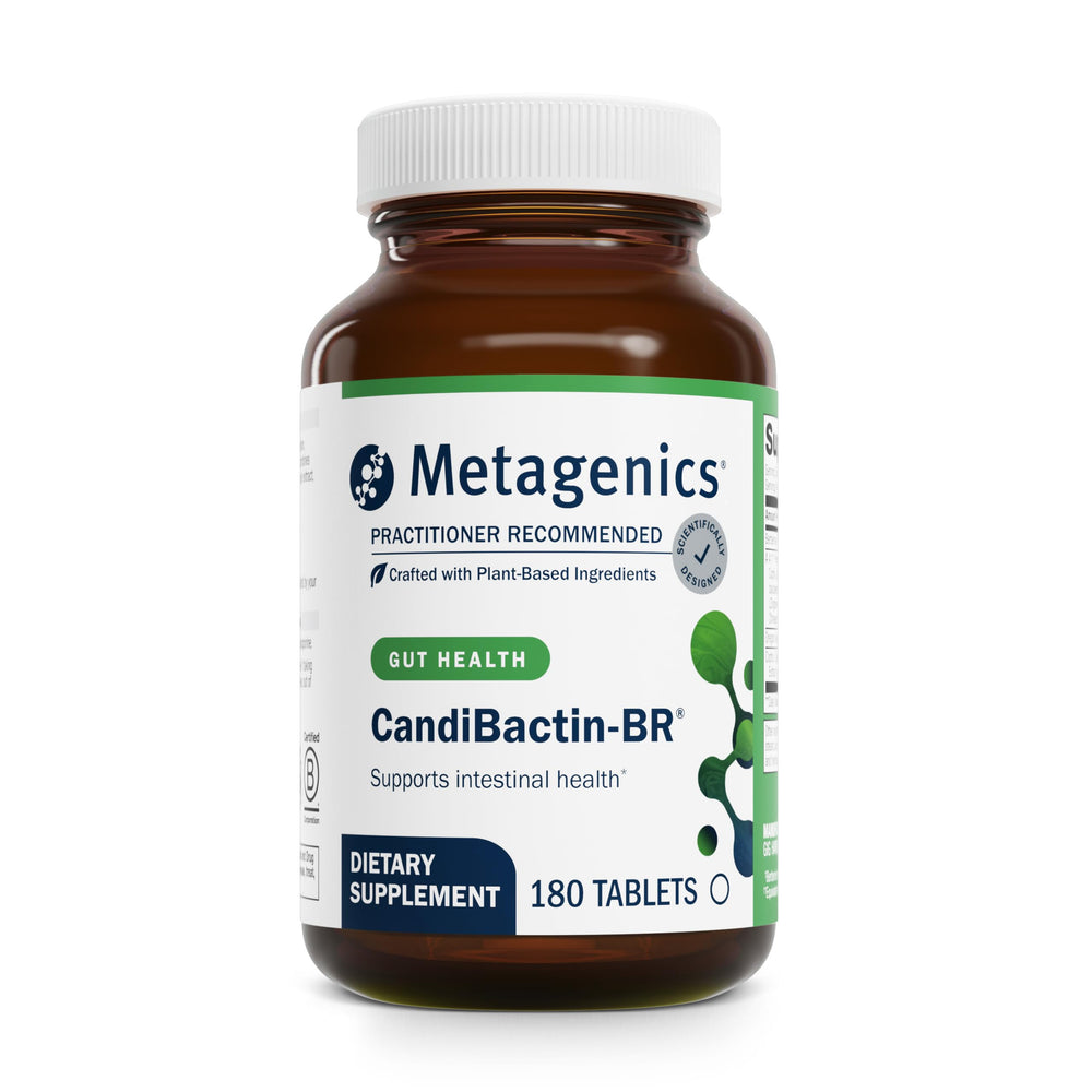 Metagenics Candibactin-BR bottle showcasing gut health support for daily balance