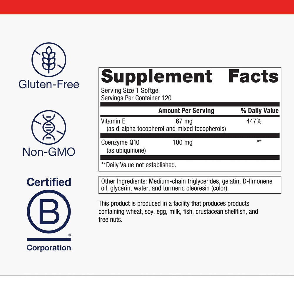 Metagenics CoQ10 ST-100 non-GMO and gluten-free claim on packaging.