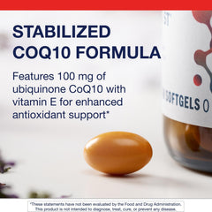 Metagenics CoQ10 ST-100 packaging highlighting non-GMO, gluten-free, soy-free formulation.