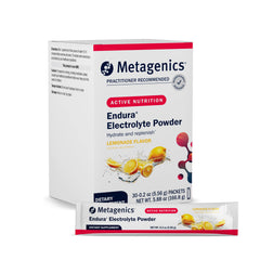 Metagenics Endura lemonade flavor packet for steady hydration during workouts.