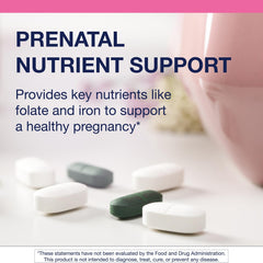Metagenics Fem Prenatal dispensing illustration demonstrates simple daily dosing for expectant parents