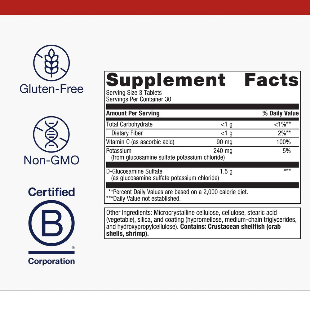 Metagenics Glucosamine Sulfate nutrition facts panel showing 1500 mg.