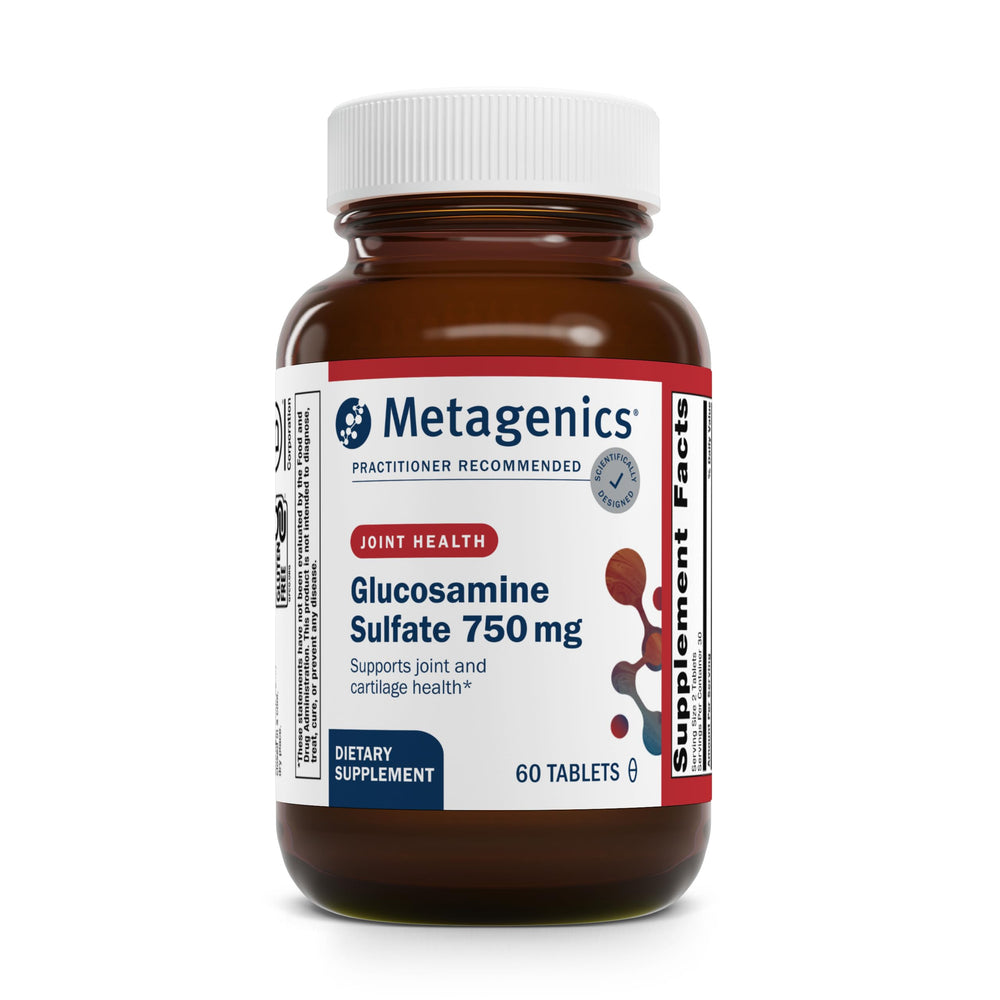 Metagenics Glucosamine Sulfate tablets bottle highlighting joint support.