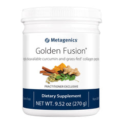 Metagenics Golden Fusion curcumin bottle showing joint-support blend benefits.