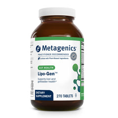 Metagenics Lipo-Gen bottle front showing lipotropic formulation for liver support