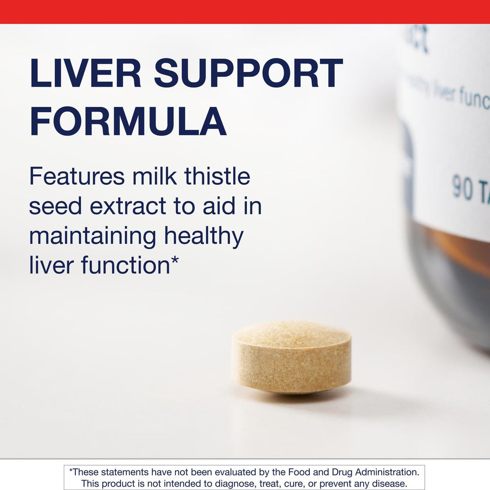Metagenics Milk Thistle Extract tablets close-up shows 56 mg per serving.