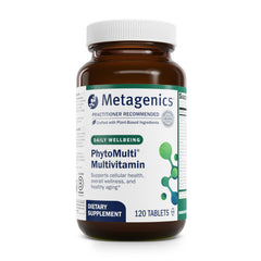 Metagenics PhytoMulti Without Iron bottle image, complete daily multivitamin for easy regimen.