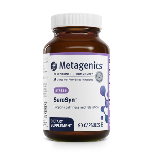 Metagenics SeroSyn bottle with capsules for mood support and focus.