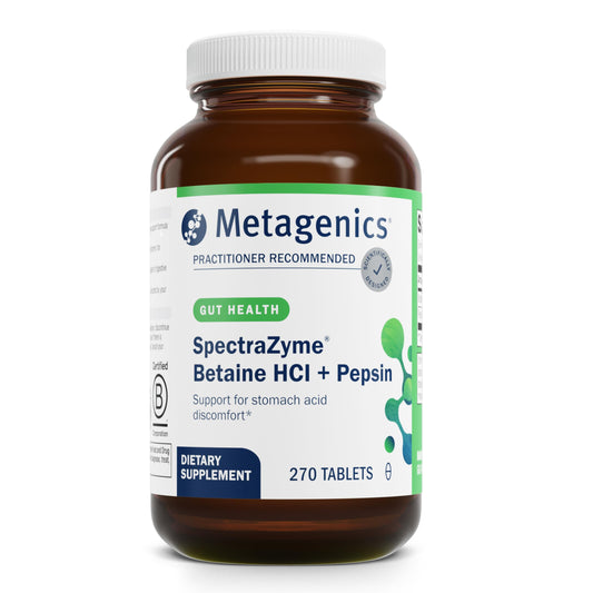 Metagenics SpectraZyme Betaine HCl with Pepsin capsule for protein digestion support.