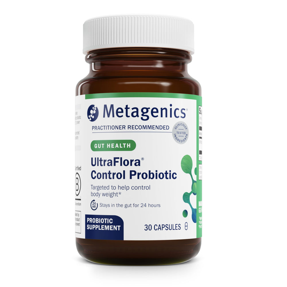 Metagenics UltraFlora Control bottle front promotes digestive balance.