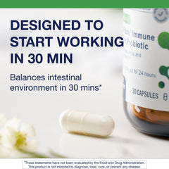 Metagenics UltraFlora Immune Booster label detail showing shelf-stable formula