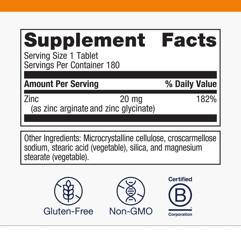 Metagenics Zinc A.G. label front indicating non-GMO and gluten-free claims