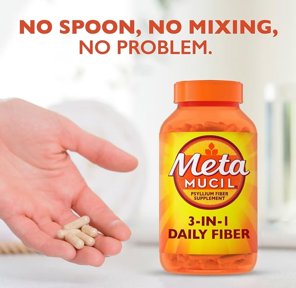 Metamucil capsules on-the-go bottle for portable daily fiber.
