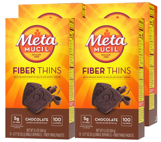Metamucil Chocolate Fiber Thins in an individual wrap for on-the-go fiber snacking