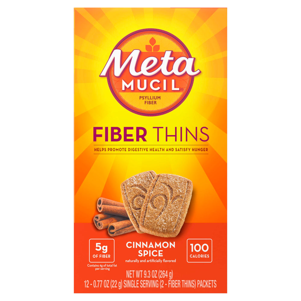 Metamucil Cinnamon Spice Fiber Thins digestive support snack choice.