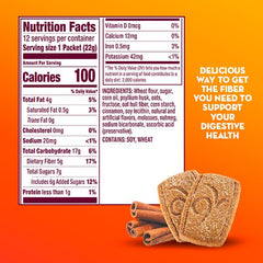Metamucil Cinnamon Spice Fiber Thins ingredient list highlights psyllium husk fiber.