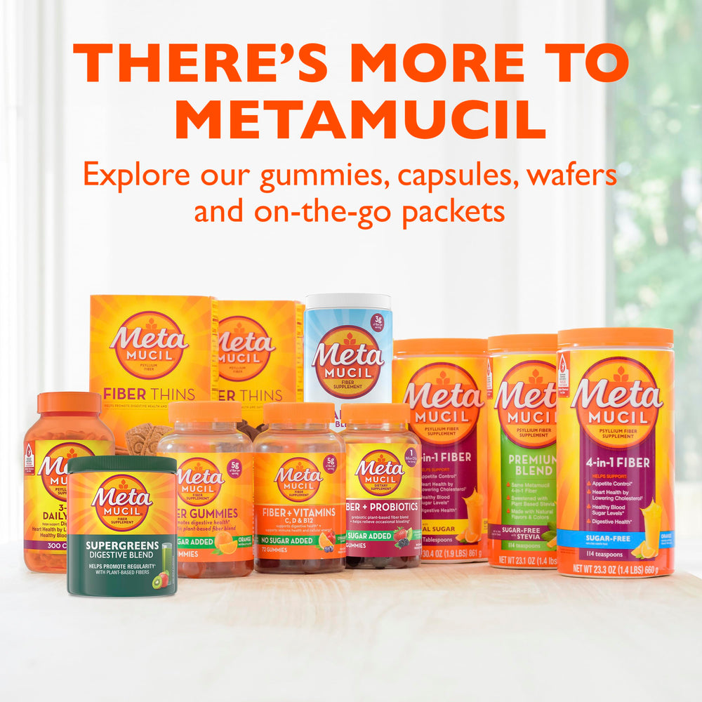 Metamucil Greens display highlights gluten-free plant-based fiber blend.