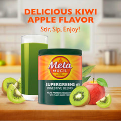 Metamucil Greens powder dissolving in a glass for easy mixing.