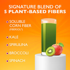 Metamucil Greens powder being poured for convenient fiber intake.