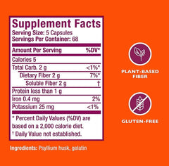 Metamucil plant-based psyllium husk info on packaging.