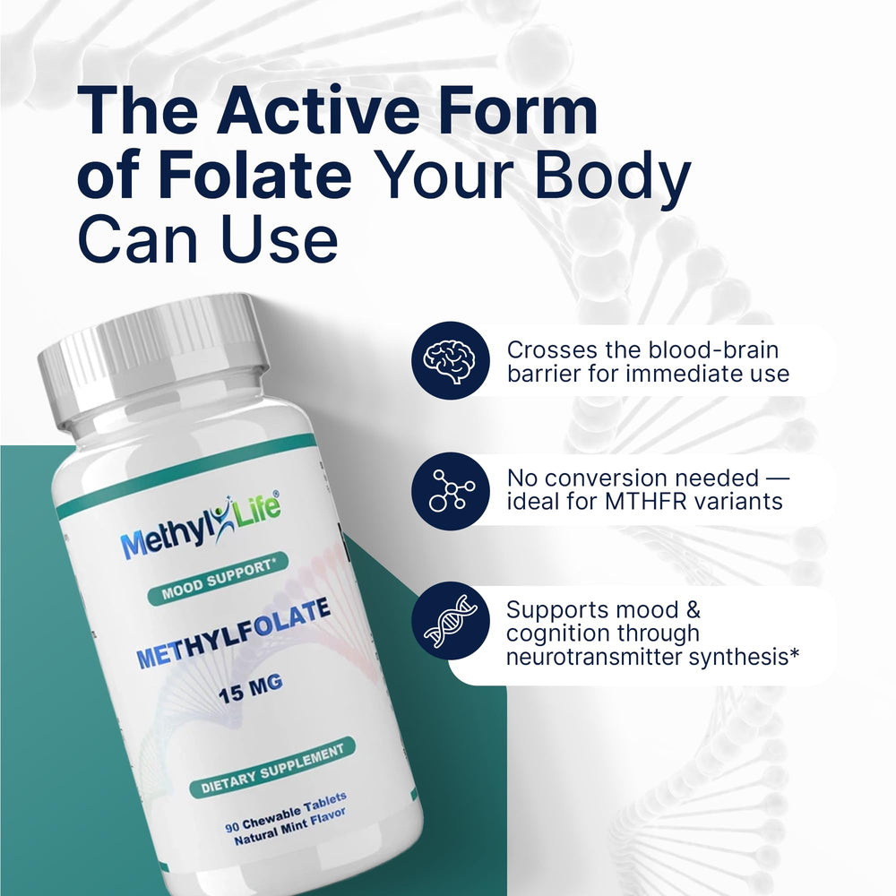 Methyl-Life Cerebrofolate calcium structure emphasizing purity and stability