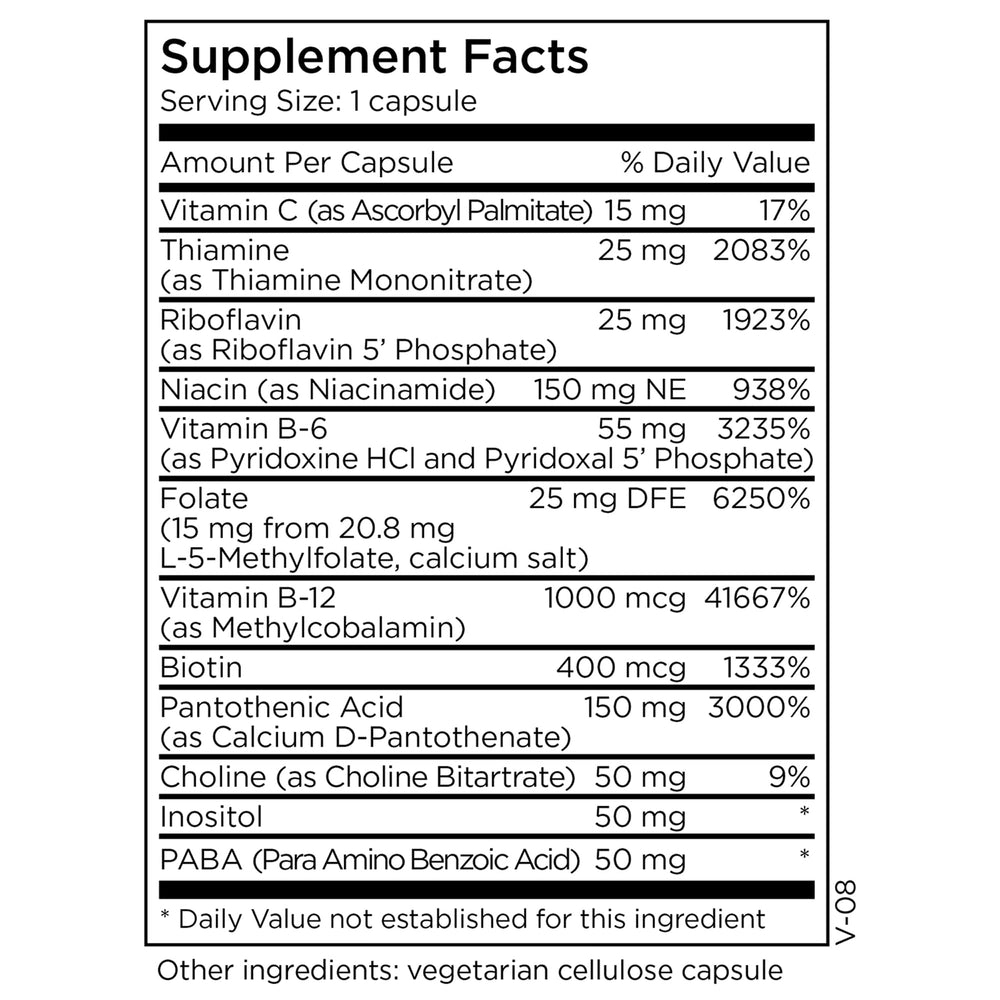 MethylPro B Complex capsules close-up highlighting methylated vitamins.