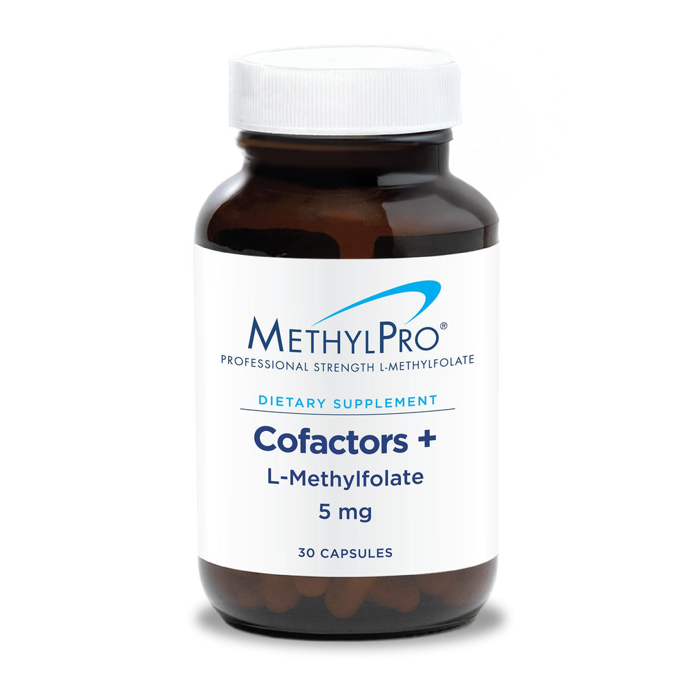 MethylPro Cofactors bottle with 5 mg active folate for methylation support.