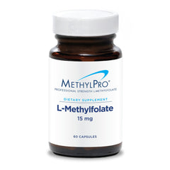 MethylPro L-Methylfolate 15 mg bottle with capsules for brain health support.