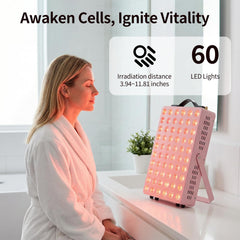 METIKO red light panel used on the face for skin energy and tone