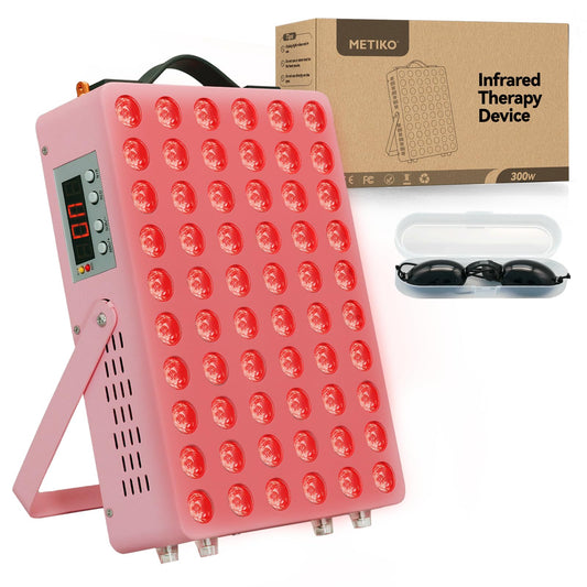 METIKO red light panel on white stand for at‑home therapy and convenient use