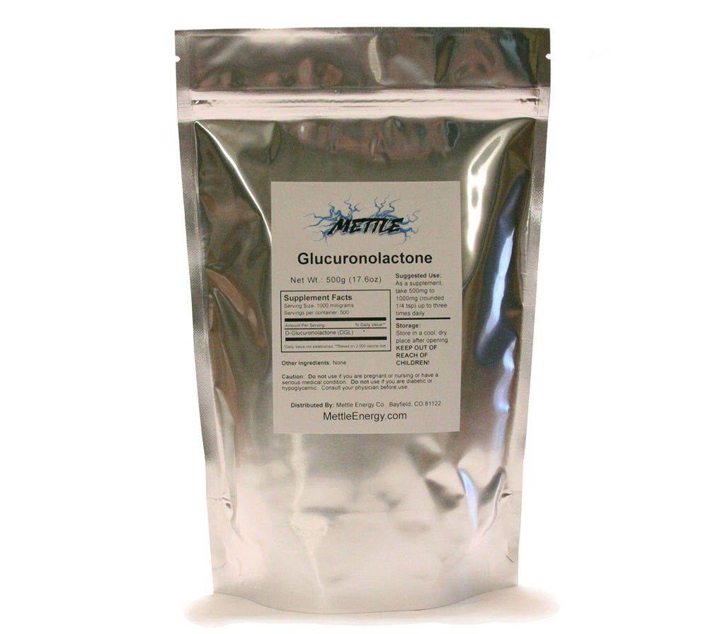 Mettle Energy D-Glucuronolactone powder in a tub for sustained alertness.