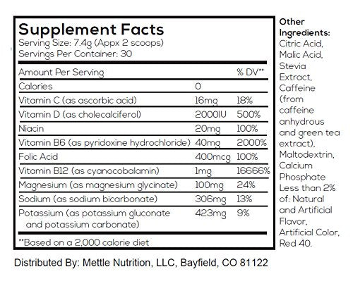 Mettle Energy Elevated Energy vitamin B complex label highlights alertness support.