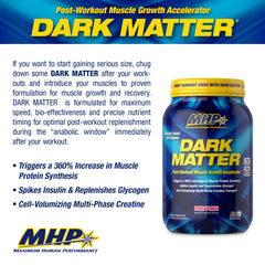 MHP Dark Matter bottle side label showing ingredients designed for fast nutrient delivery.