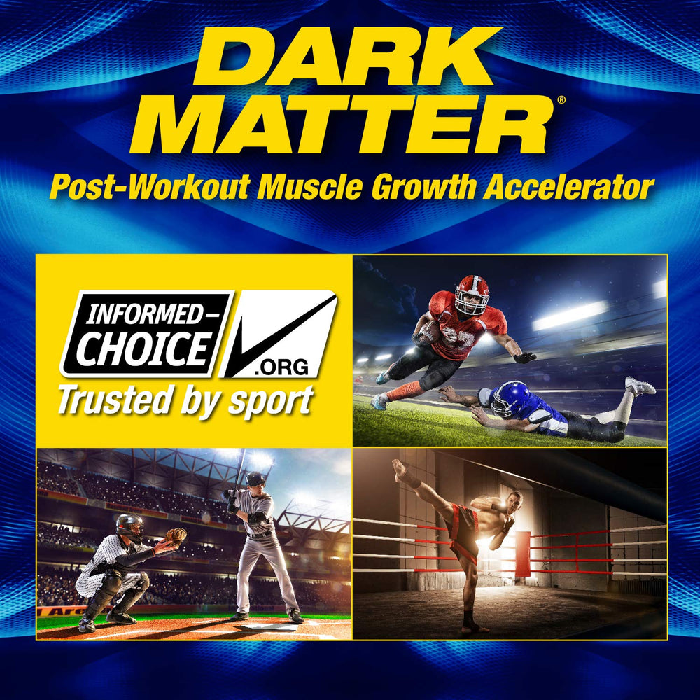 MHP Dark Matter nutrition panel showing 48g carbs and 6g EAAs.