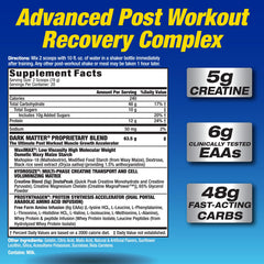 MHP Dark Matter powder tub label close-up showing ingredient highlights.