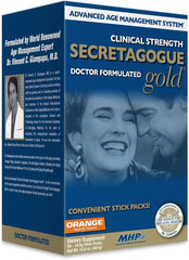 MHP Secretagogue Gold Orange bottle pour shows focus and vigor.