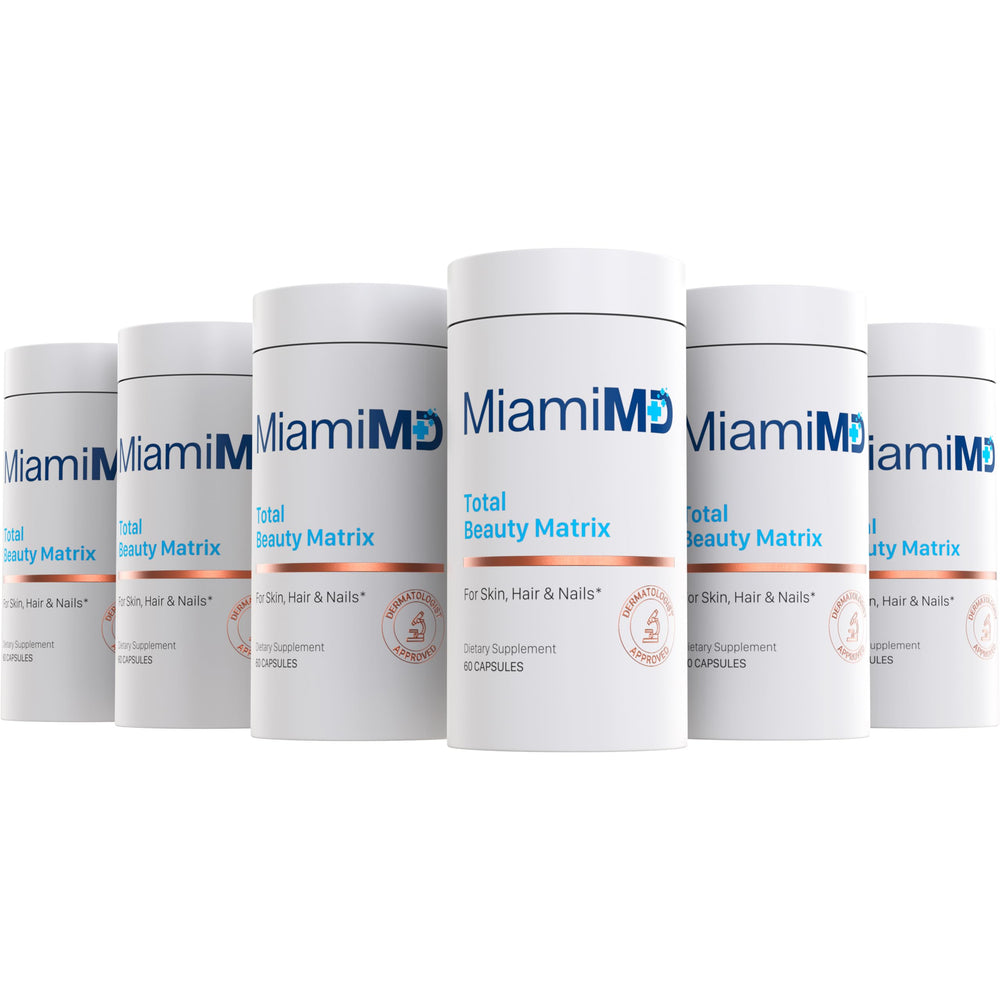 MiamiMD Total Beauty Matrix collagen bottle front, supports hair, skin, and nails