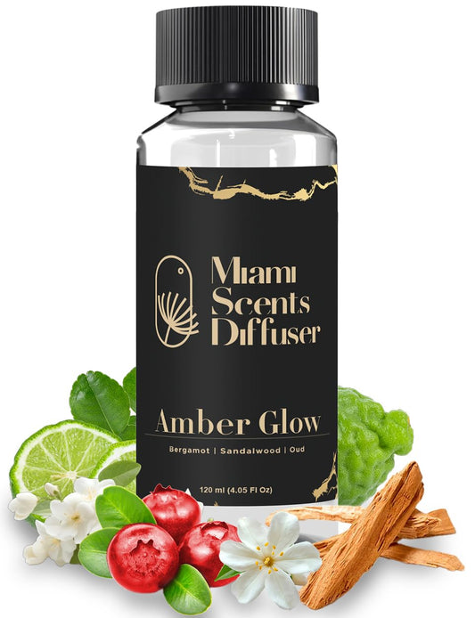 Miami Scents Diffuser Amber Sunset Glow bottle—premium refill for home aroma.