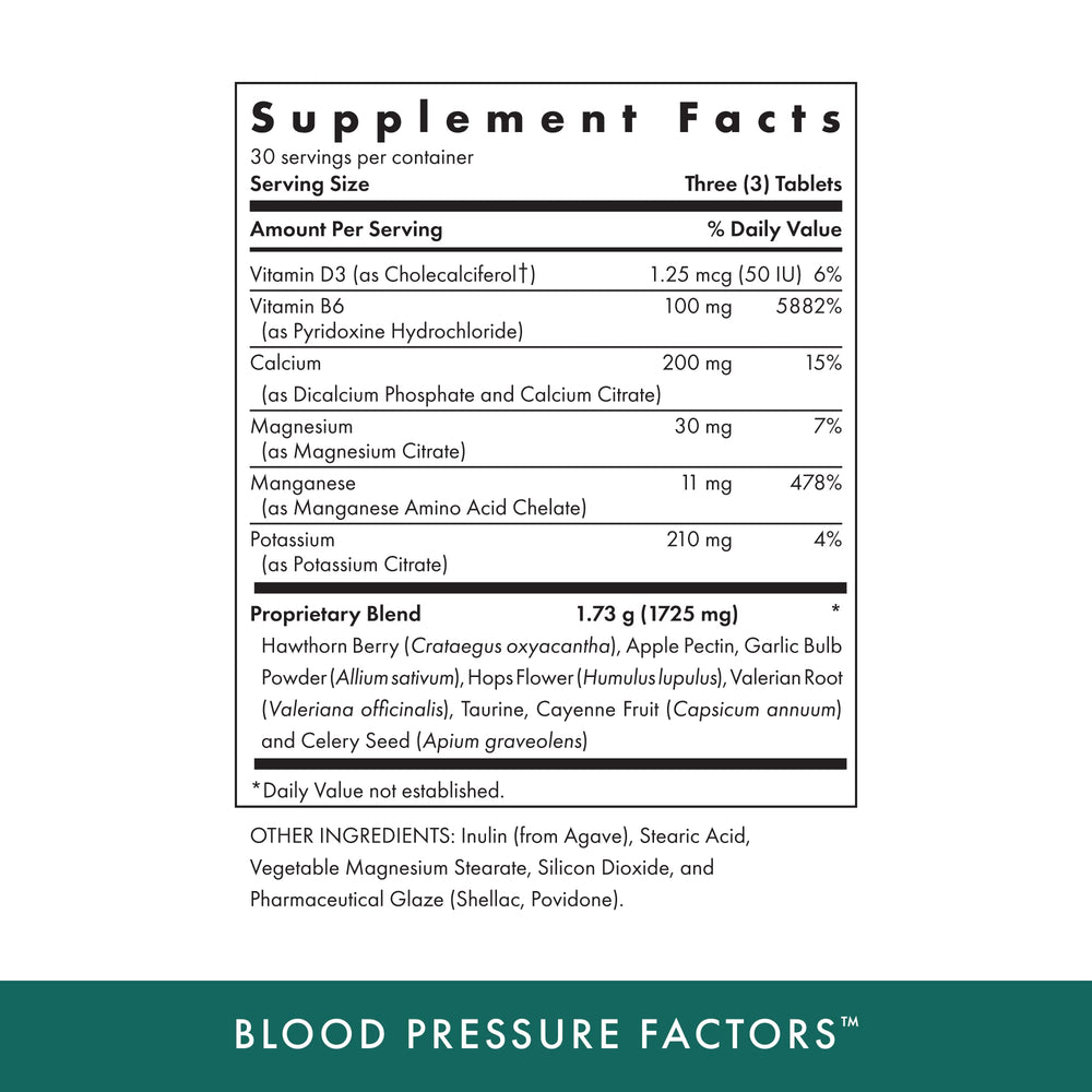 Michael's Blood Pressure Factors bottle back label showing ingredients and fluid balance cues