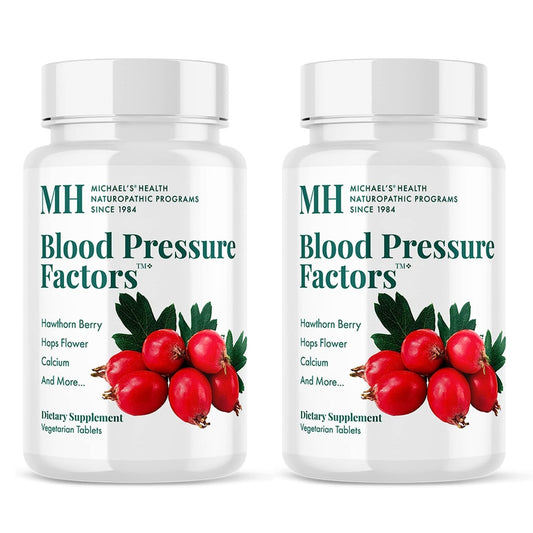 Michael's Blood Pressure Factors bottle demonstrates fluid balance support for everyday well-being.