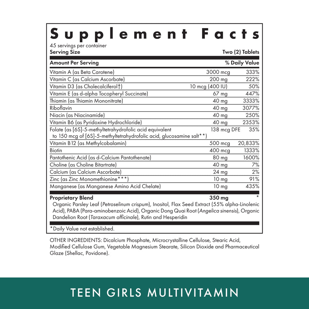 Michael's Health Naturopathic Teen Girls Multivitamin bottle side showing vegetarian and kosher formula
