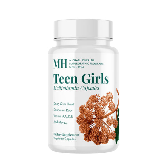 Michael's Health teen girls multivitamin bottle shown for daily growth support