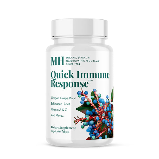 MICHAEL'S Quick Immune Response bottle front showing vegetarian tablets for immune support